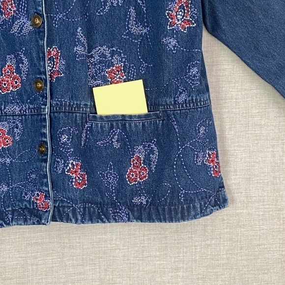Alia Jean Jacket Womens 2X Blue Cotton Embroidered Flowers Pockets Metal Buttons - Picture 6 of 10